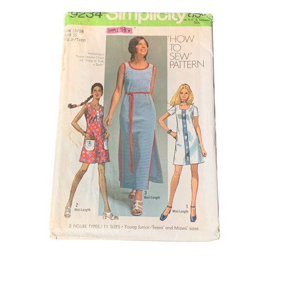 Simplicity 9234 Pattern Juniors Teens Dress in Two Lengths - uncut - Picture 1 of 2